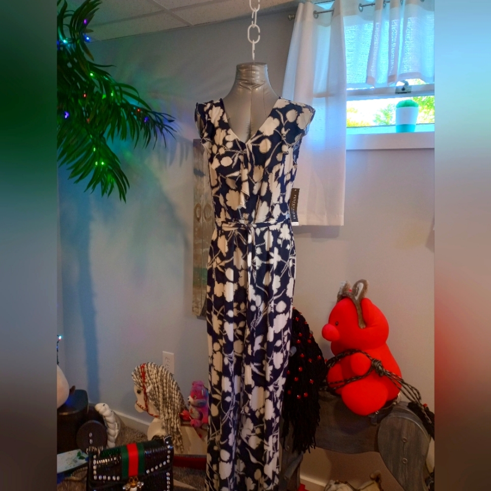 NWT Black and white floral jumpsuit
